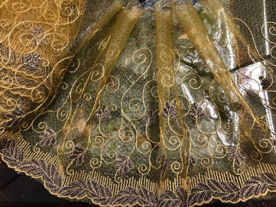 Antique Gold/Brown - Embroidered Soft Tulle Lace - 21 cm Wide.