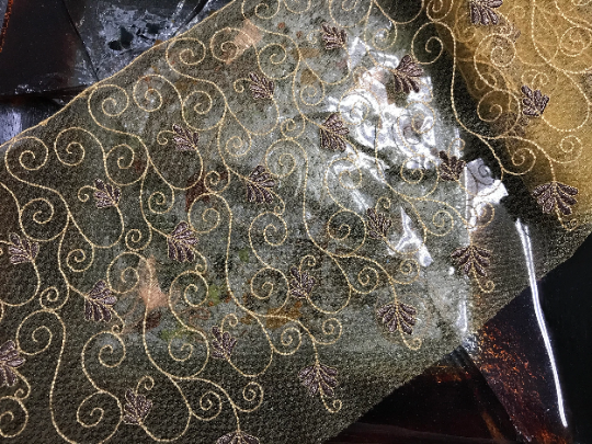 Antique Gold/Brown - Embroidered Soft Tulle Lace - 23 cm Wide.