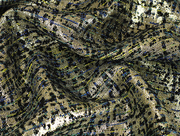 Gold w/Blue, Yellow Accents  -  French Tweed - 150 cm Wide.