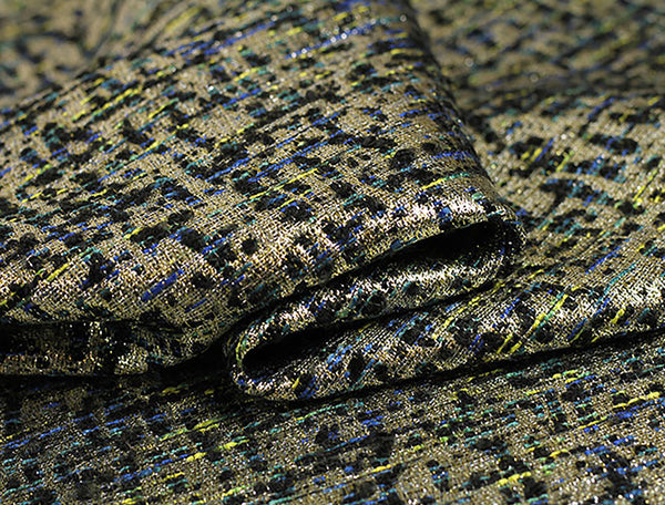 Gold w/Blue, Yellow Accents  -  French Tweed - 150 cm Wide.