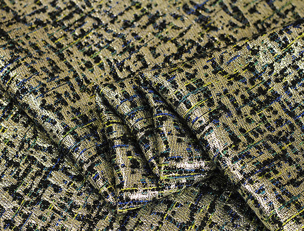 Gold w/Blue, Yellow Accents  -  French Tweed - 150 cm Wide.