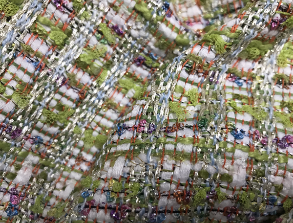 Multi Color Green/Blue/Pink/Purple/White/Silver Treads - French Tweed - 150 cm Wide.