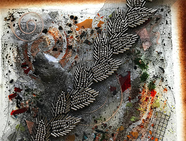 Gun Powder on Black Tulle -  Handmade Beaded  French Trim -1 6/8" Wide.