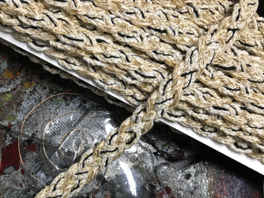 Off White/Black/Gold - Hand Made French Braided Trim - 1.5 cm Wide