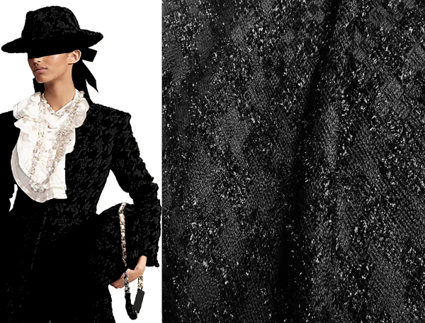 Black on Black - Houndstooth Pattern - French Tweed - 150 cm Wide