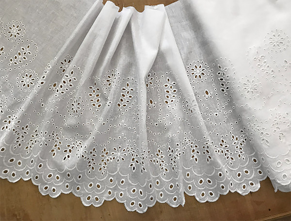 Natural White Embroidery Linen  Lace - Broderie Anglaise  Lace  on Natural White Linen - 50 cm Wide.