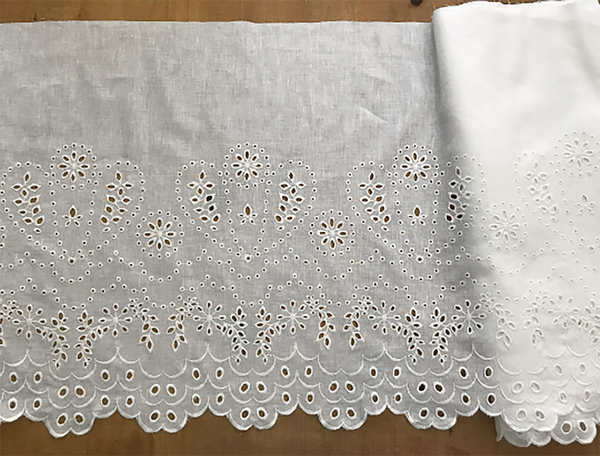 Natural White Embroidery Linen  Lace - Broderie Anglaise  Lace  on Natural White Linen - 50 cm Wide.