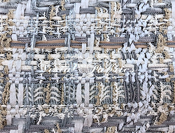Shades of Grey Tan and White w/Ribbons- French Tweed - 150 cm Wide.