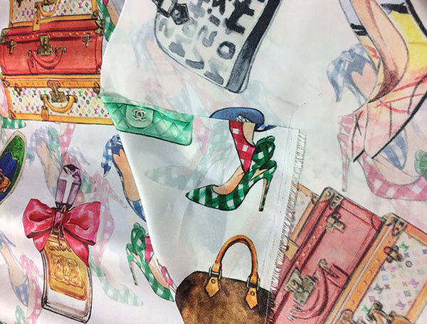 Multi Color "Fun" Print - Stretch Silk Satin - 19MM - in 3 Colors.