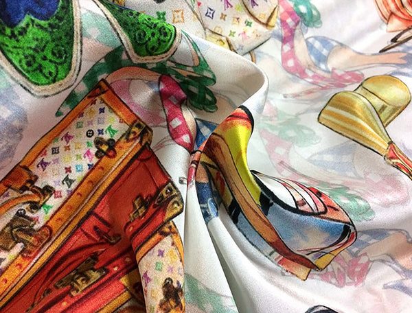 Multi Color "Fun" Print - Stretch Silk Satin - 19MM - in 3 Colors.