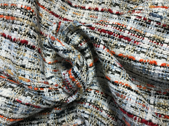 White Red Black Blue Orange and Gold- French Tweed - 145 cm Wide.