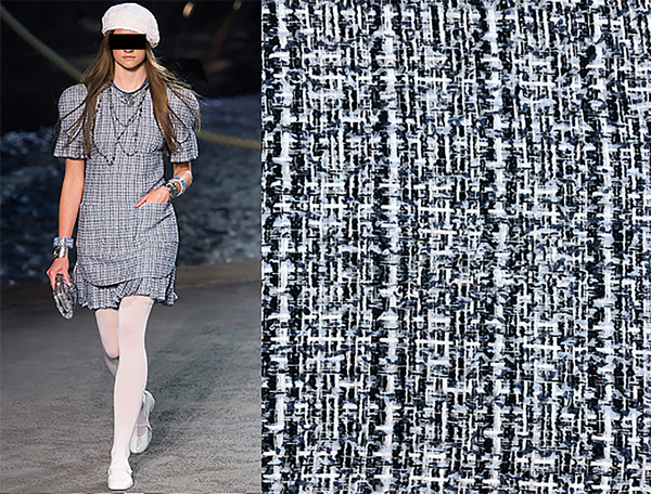 Shades of Tibetan Blue and White With Small Sequins and Ribbons -  French Tweed - 150 cm Wide.