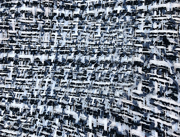 Shades of Tibetan Blue and White With Small Sequins and Ribbons -  French Tweed - 150 cm Wide.