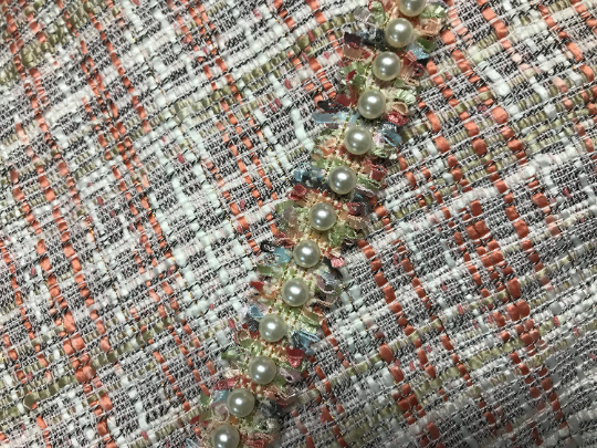 Coral White Beige Black - French Cotton Tweed - 150 cm Wide.