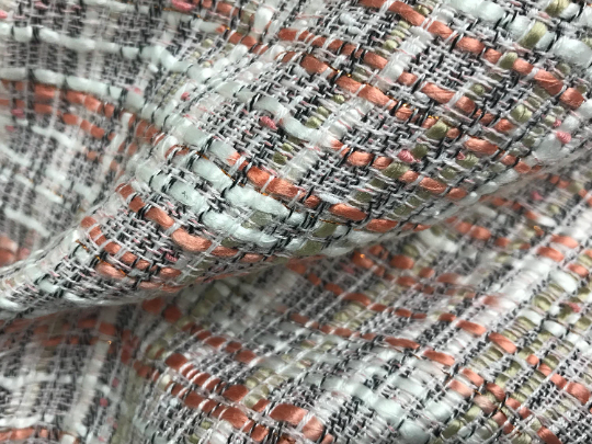 Coral White Beige Black - French Cotton Tweed - 150 cm Wide.
