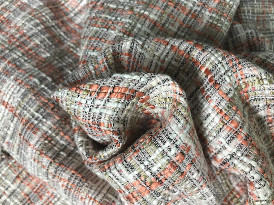 Coral White Beige Black - French Cotton Tweed - 150 cm Wide.