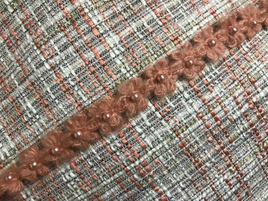 Coral White Beige Black - French Cotton Tweed - 150 cm Wide.