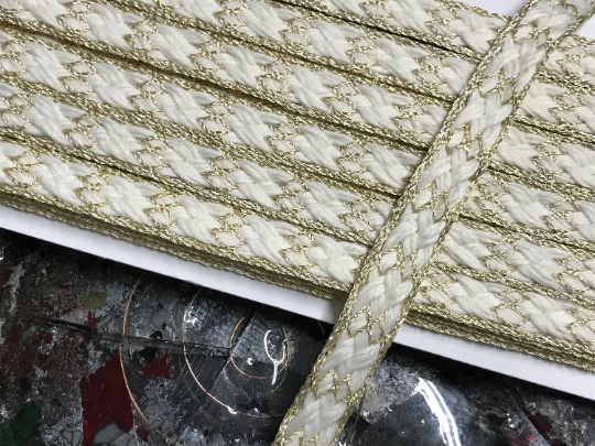 Of White/Gold - Hand Made French Braided Trim - 1.5 cm Wide.