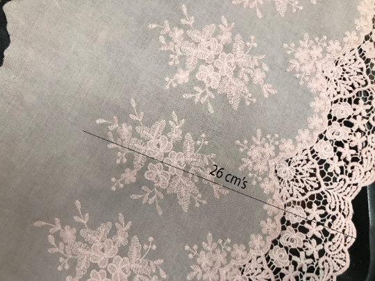 Pink Broiderie Anglaise Lace on  Cotton Voile - 36 cm Wide, Imported