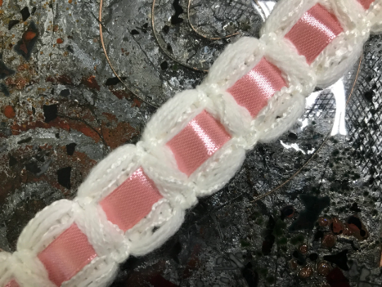 Natural White Laced with Pink Satin French Trim - 7/8" Wide.