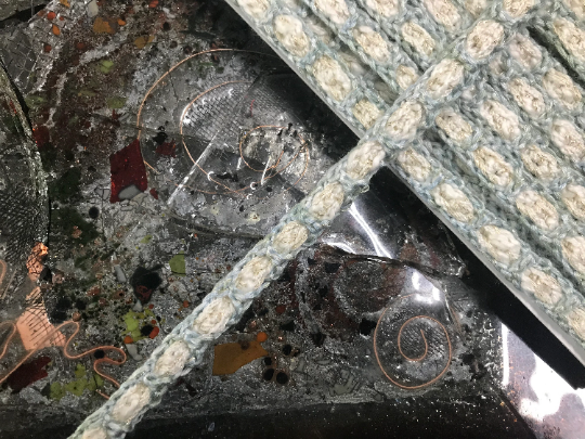 Pale Blue/Off White w/Gold Thread - Hand Made Crocheted French Braided Trim - 1.50 cm Wide.