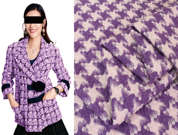 Purple/Light Pink HoundsTooth  - French Tweed - 150 cm Wide.