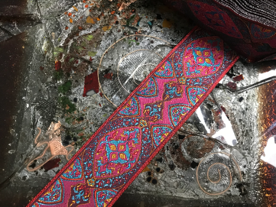 Pink/Turquoise/Red/Gold  - Embroidered Jacquard Ribbon - 2"  Wide.