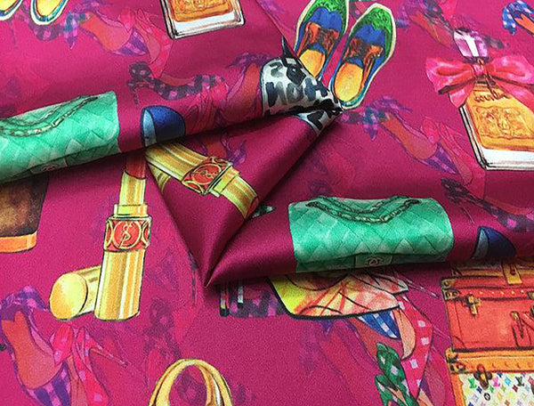 Multi Color "Fun" Print - Stretch Silk Satin - 19MM - in 3 Colors.