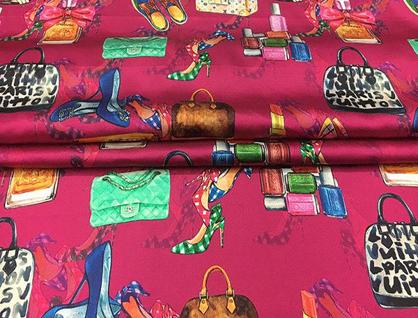 Multi Color "Fun" Print - Stretch Silk Satin - 19MM - in 3 Colors.