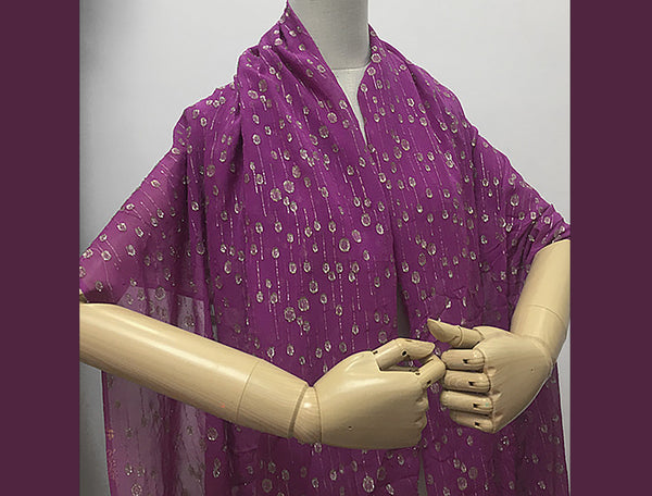 Raspberry Color w/Gold Dandelions - Italian Silk Georgette - 11 mm - 110 cm Wide.