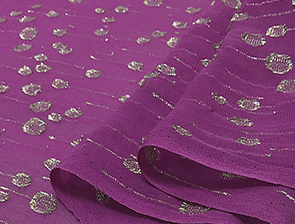 Raspberry Color w/Gold Dandelions - Italian Silk Georgette - 11 mm - 110 cm Wide.