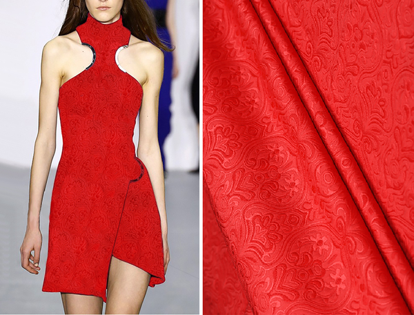 Red Italian Stretch Jacquard - 152 cm Wide.