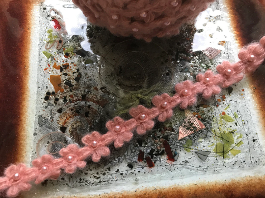 Salmon Powder with Pearls - Angora French Trim -7/8" Wide.