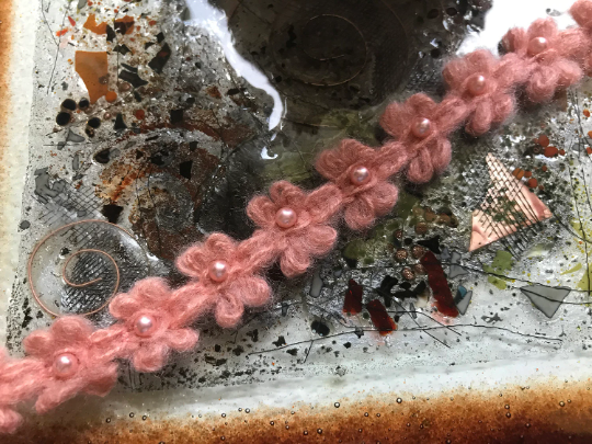 Salmon Powder with Pearls - Angora French Trim -7/8" Wide.