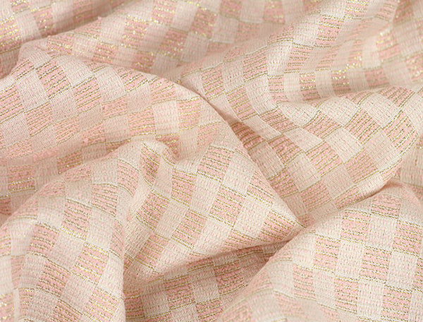 Coral Powder/Beige/Gold - French Tweed - 150 cm Wide.