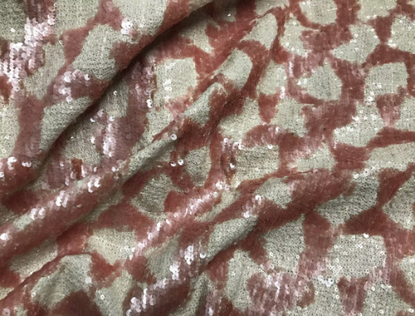 Salmon Powder on Ivory Background w/Pearlized Sequins - French Tweed - 145cm Wide.