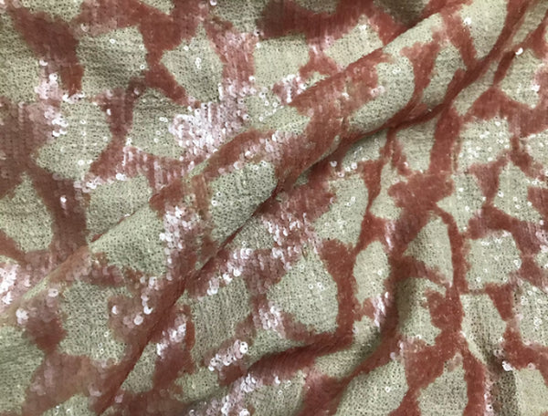 Salmon Powder on Ivory Background w/Pearlized Sequins - French Tweed - 145cm Wide.