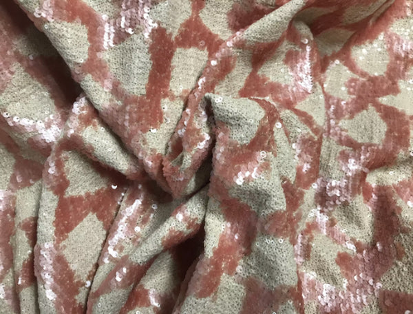Salmon Powder on Ivory Background w/Pearlized Sequins - French Tweed - 145cm Wide.