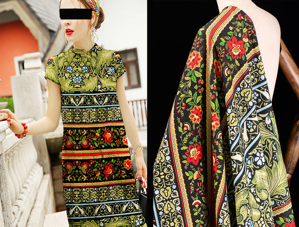 Multi Color Print - Italian Silk Linen Fabric - 127 cm Length x 132 cm Width.