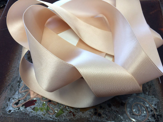Peach Parfait Color -  Double Face French Satin Silk Ribbon, 100% Mulberry Silk  - 1" Wide