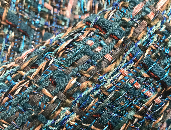 Shades of Blue/Teal/Tans - French Tweed - 150 cm Wide.