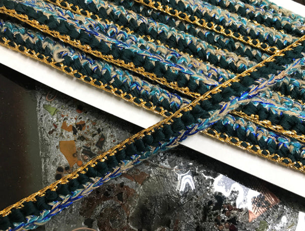 Shades of Blue/Teal/Tans - French Tweed - 150 cm Wide.