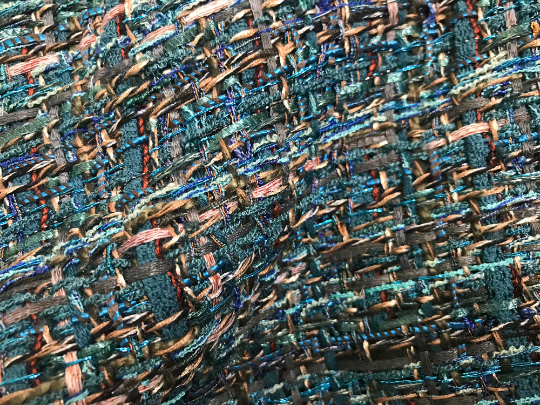 Shades of Blue/Teal/Tans - French Tweed - 150 cm Wide.
