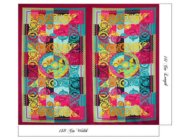 Multi Color Print- Italian Stretch Silk Satin - 138 cm With x 141 cm Length Sections.