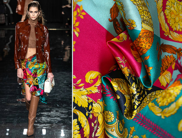 Multi Color Print- Italian Stretch Silk Satin - 138 cm With x 141 cm Length Sections.