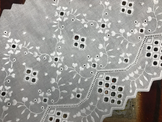 White Broiderie Anglaise on  Swiss Cotton Voile, 25 cm Imported.