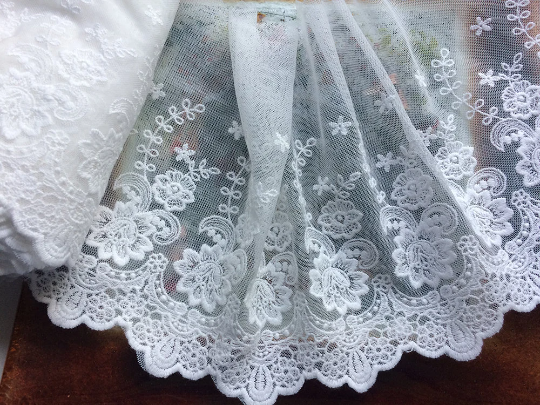 White Embroidered Tulle  Lace -21 cm  Wide, Imported.