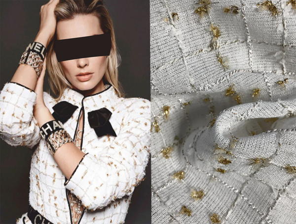 Gold Speckles on Natural White Background - French Tweed - 142 cm Wide.