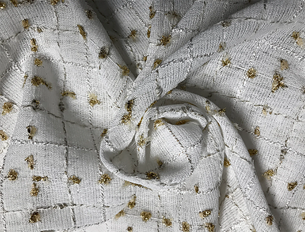 Gold Speckles on Natural White Background - French Tweed - 142 cm Wide.