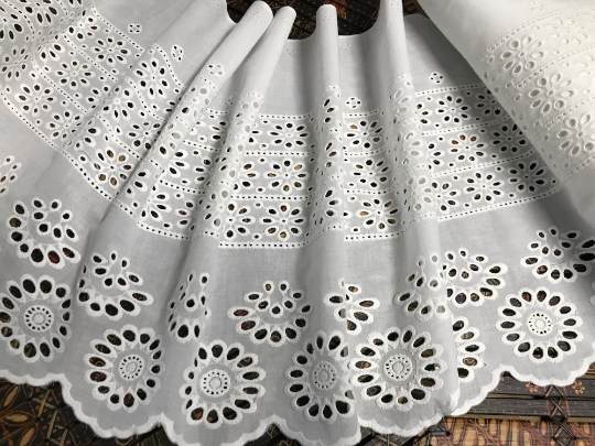 Natural White Broderie Anglaise on  Swiss Cotton Voile, 33 cm.